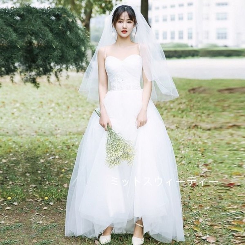 花嫁 二次会 ウエディングドレス ロングドレス Aライン 結婚式