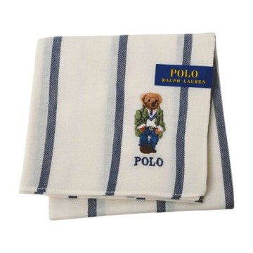 RALPH LAUREN POLO 經典直紋牛仔褲小熊刺繡LOGO圖騰帕領巾(米白系/48CM)