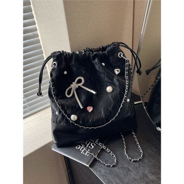 休閑軟面大容量包包女2025新款百搭鏈條雙肩后背包多用單肩水桶包