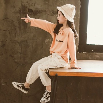 新款春季休閑套裝女童工裝褲裝時尚衛衣兩件套大童運動休閑潮1入