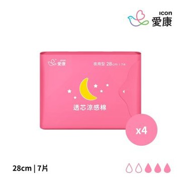 【愛康】透芯涼感棉-夜用型28cm(7片x4包/組)
