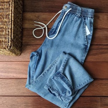 好面料！貼身穿不扎人！薄款天絲！夏季男士時尚復古直筒牛仔褲潮