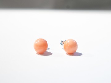 925純銀日本深海寶石桃紅Momo珊瑚7-7.5mm耳環