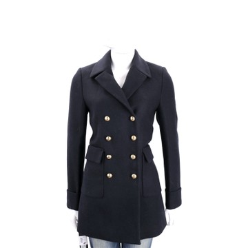 PINKO 深藍色金排釦雙口袋羊毛外套(79%WOOL)