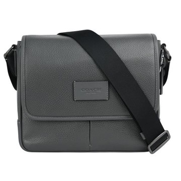 COACH Sprint Map 25 粒紋皮革翻蓋斜背包(石墨黑)