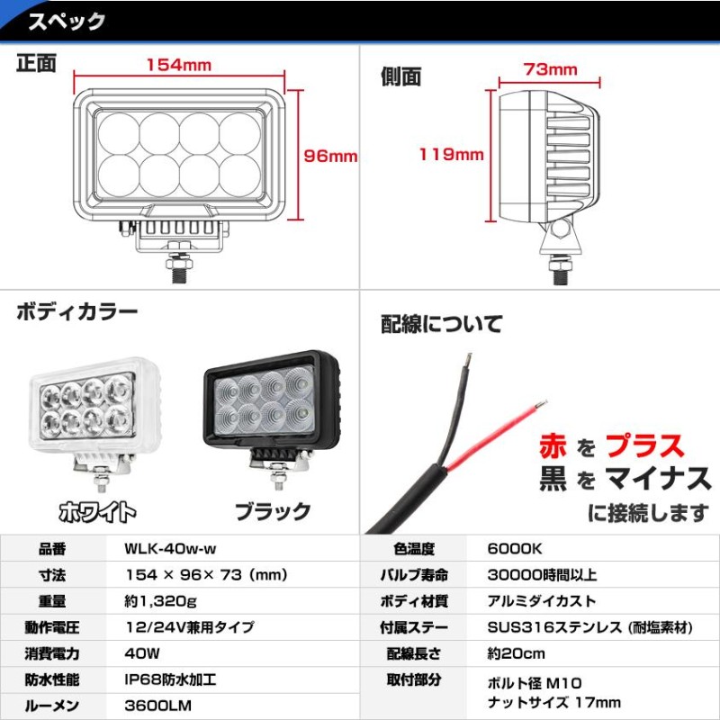 デッキライト 船舶 LED ライト 40w 作業灯 24v 12v 対応 投光器 広角