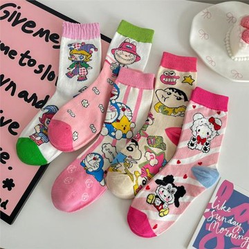 日系新品襪子動漫卡通女中筒襪可愛甜美精梳棉女襪吸汗透氣休閑襪