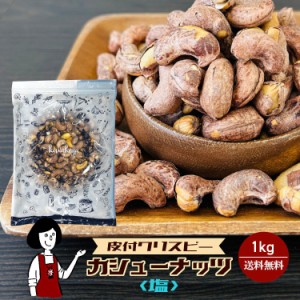 皮付クリスピーカシューナッツ＜塩＞1kg〔チャック付〕／メール便 送料無料 有塩 皮ごと ロースト 素焼き こわけや