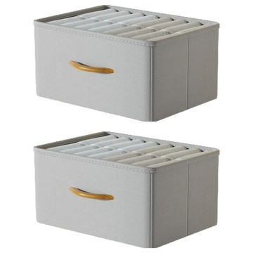 布藝抽屜式摺疊衣服收納箱/衣物收納盒  大(39 x 30 x 19cm)  灰色  2個