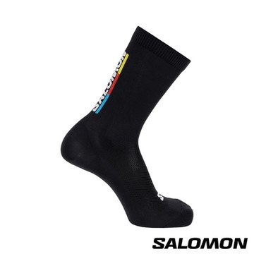 Salomon PULSE RACE FLAG 中長襪 黑/亮紅/檸檬黃