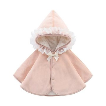 Mimo⭐嬰幼兒秋冬外出擋風加絨披風寶寶花邊連帽加厚斗篷