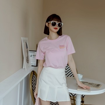 超軟棉標語 T 短T - 粉  XS S M L