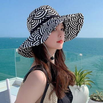 🍭臺灣出貨🍭浪花朵朵漁夫帽女夏季防曬遮陽帽韓版百搭海邊度假大檐遮臉太陽帽