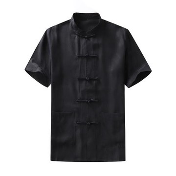 中國風男士寬松大碼真絲唐裝襯衫夏季薄款銅氨絲男中式短袖襯衣男