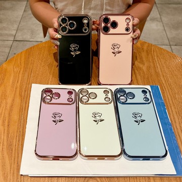 側邊電鍍玫瑰花 新款防摔保護殼 適用 蘋果 iPhone 17 16 15 簡約 14 13 12Pro max 手機殼