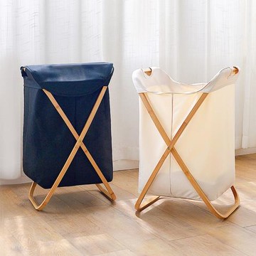 日式X形布藝臟衣籃帶蓋竹布可折疊拆卸設計感雜物整理簡約收納桶
