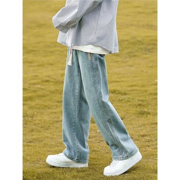 水洗牛仔褲男2024春秋新款清透風百搭休閑褲子寬松直筒痞帥闊腿褲