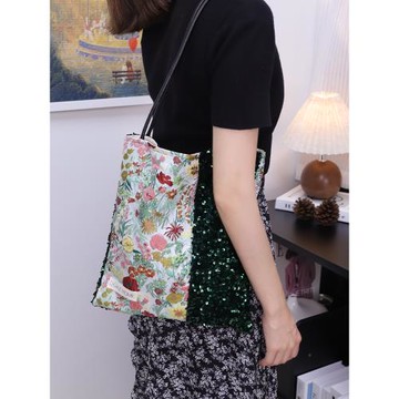 DGAZ HOME莫奈花園亮片雙拼liberty印花設計高級感原創單肩帆布包