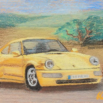 保時捷汽車 911 繪畫運動經典汽車原創藝術德國復古運輸