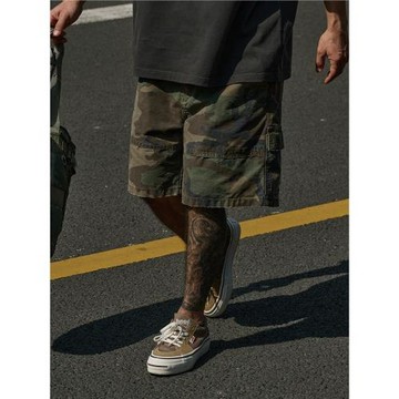 Broshood 26SS 日系寬松夏季水洗做舊迷彩軍事風citywalk工裝短褲