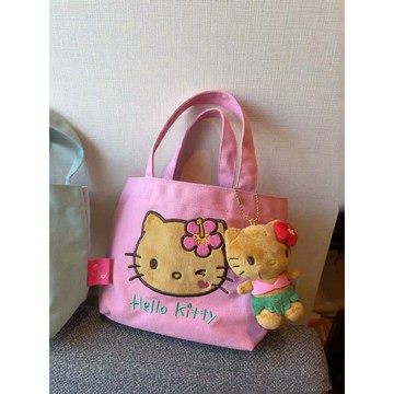 ✨臺灣出貨✨可愛卡通 2026新款 帆布 kitty 通勤 刺繡 拎包 便攜 收納 外出 撞色 手提 小包包