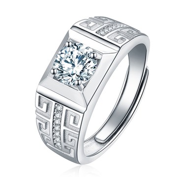 [米蘭精品] 莫桑石戒指925純銀開口戒-1ct四爪鑲嵌可調節父親節情人節生日禮物男飾品74an34