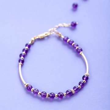 紫水晶手鍊 |14k包金手鏈 天然石水晶 客製化禮物