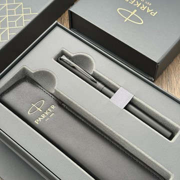 PARKER 威雅XL系列 黑桿黑夾（限定）鋼筆 真皮筆套組