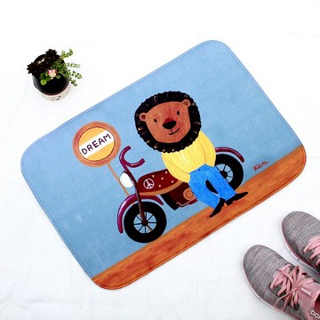 可愛插畫絨感地墊-獅子騎機車