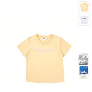 【FILA】KIDS 女童款 吸濕排汗 短袖圓領T恤-奶油黃 5TEY-4419-YE