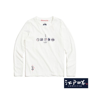 江戶勝 女裝 經典多圖繡花薄長袖T恤-米白色