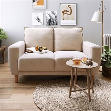 hoi!好好生活 林氏木業北歐小戶型雙人布沙發 LS075-米黃色