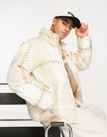 Only & Sons oversized puffer tonal beige check-Neutral
