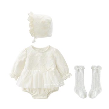 嬰兒公主裙春秋裝滿月服女寶寶包屁裙洋氣百天周歲白色網紗裙禮服