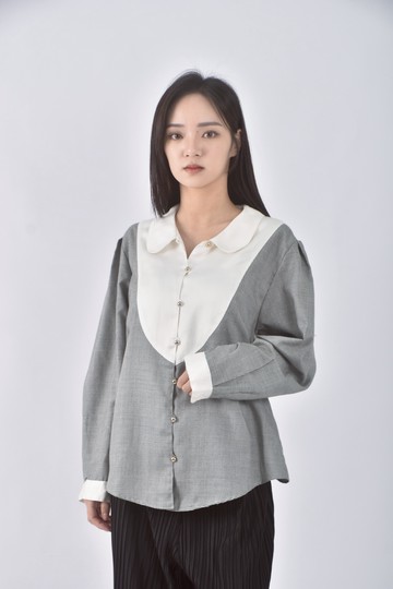 (S) totgo blouse lh質感千鳥格灰色長袖上衣