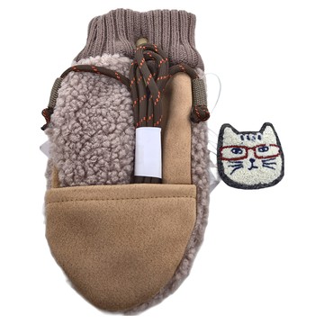 kUSUgURU JAPAN 日本眼鏡貓 NEKOZAWA貓澤 Boa連指手套小袋包 手拿包 證件袋 背帶可調  24 x 12 x 135cm  咖啡色