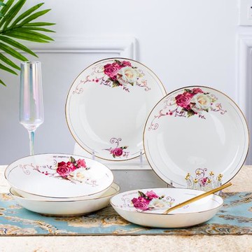 骨瓷菜盤家用平盤景德鎮陶瓷深盤7/8寸中小號碟子圓形盤淺盤湯盤