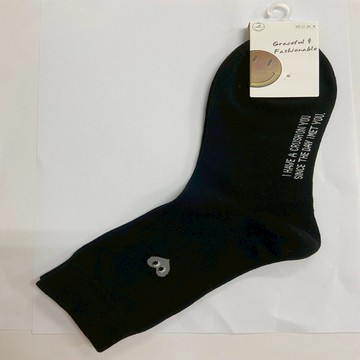 愛心眼睛中筒少女襪-黑22-26CM