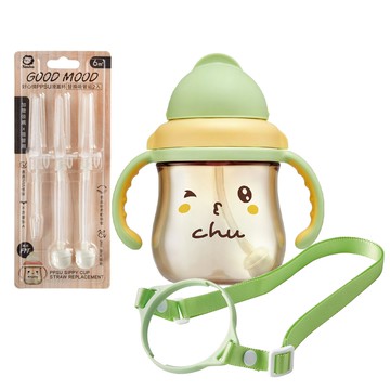 Simba 小獅王辛巴 - 好心情PPSU滑蓋杯超值替換組-滑蓋杯+替換吸管組(2入)+揹帶組-啾咪青一下-綠色-250ML