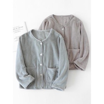 睡衣單件上衣女法蘭絨秋冬季加絨加厚保暖珊瑚絨長袖家居服可外穿