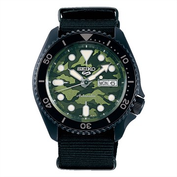 【SEIKO精工】5 Sports 迷彩款 SRPJ37K1 尼龍錶帶 機械男錶 4R36-13B0G 黑/綠 台南