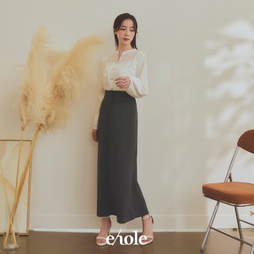 簡約後開衩西裝A字長裙-灰