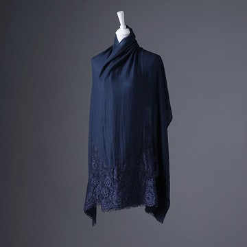【輕奢】Iris湛藍古典蕾絲純羊絨Cashmere圍巾