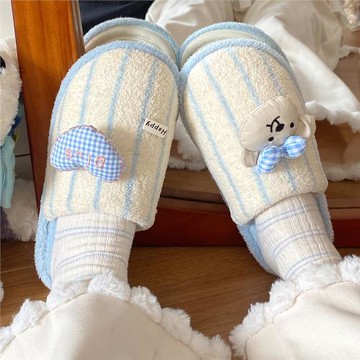 松小可毛毛厚底棉拖鞋女款學生保暖冬季加絨踩屎感防滑居家月子鞋