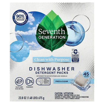 Seventh Generation, 洗碗機用清潔劑包，Free & Clear，45 包，23.8 盎司（675 克）