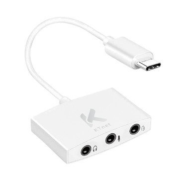 KTnet 廣鐸 GT2 Type-C USB 轉 3.5mm 三合一音源轉接線 支援耳機/喇叭/耳麥  155mm  白色  1個