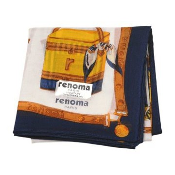 renoma PARIS 日本製白底包款滿印字母LOGO圖騰帕巾(46CM)
