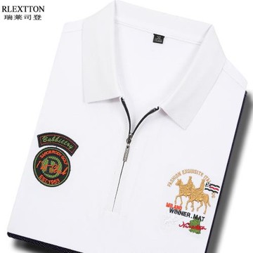 夏季拉鏈短袖T恤男翻領POLO衫高檔刺繡品牌男裝上衣服高端絲光棉