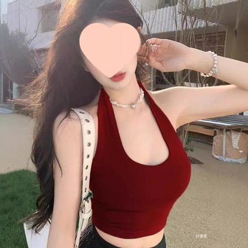 🐻‍無袖T恤女法式甜辣風性感掛脖背心漏後背T恤露臍短款上衣女內搭