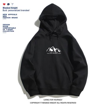 秋冬潮牌港風復古字母美式休閑衛衣男青少年套頭黑色寬松加絨帽衫